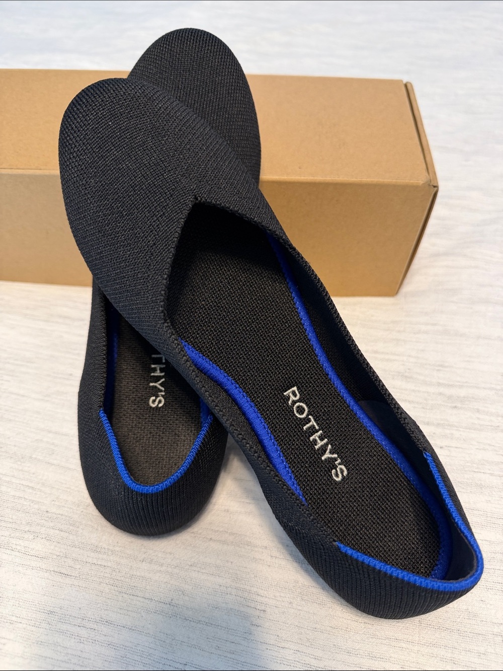 Rothy's Black Knit Ballet Flats with Blue Trim | Like New | Size 9